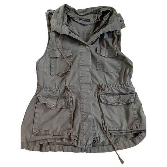 LOVE TREE Women's Utility Hooded Vest XL Army Green Drawstring Pockets Zip Up - Picture 1 of 9